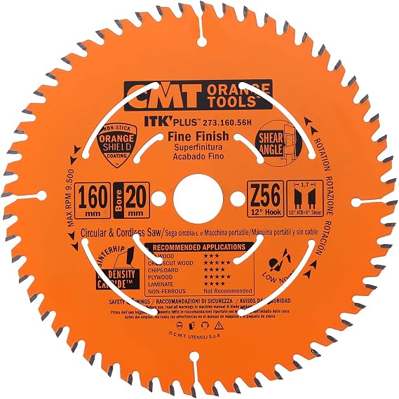Cmt Orange Tools 273.160.56h Itk Plus Fine Finish Saw Blade Hw 160x1.8/1.2x20(+16) Z56 A