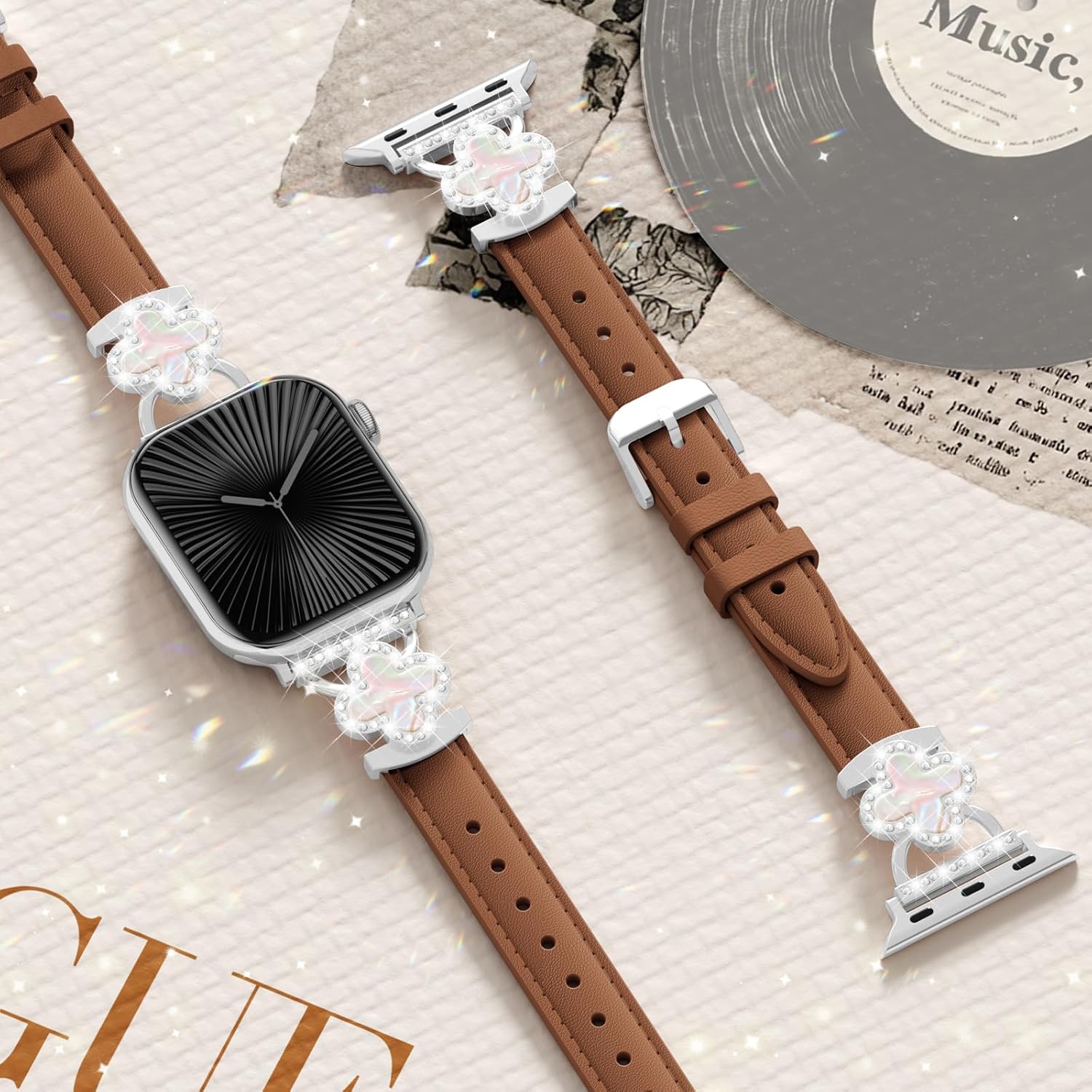 SOLOLUP Leather Band Compatible with Apple Watch Bands for Women 40mm 41mm 42mm 38mm,Dressy Slim Thin Cute Bracelet with Bling Designer Buckle Band for iWatch Series 11 10 9 8 7 6 5 4 3 SE 3/2/1 - Image 3
