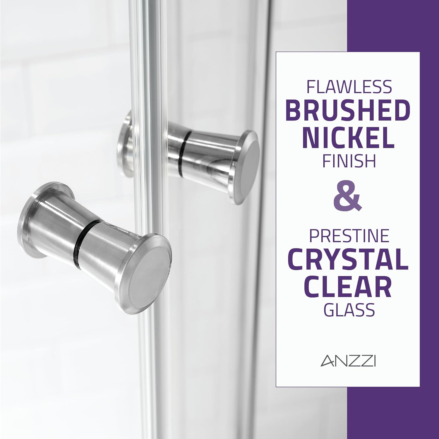 ANZZI Framed Shower Door 76" x 35" with Sliding, Brushed Nickel, Water Repellent Glass Shower Door Rollers and Handle - Mare Series (SD-AZ050-01BN)