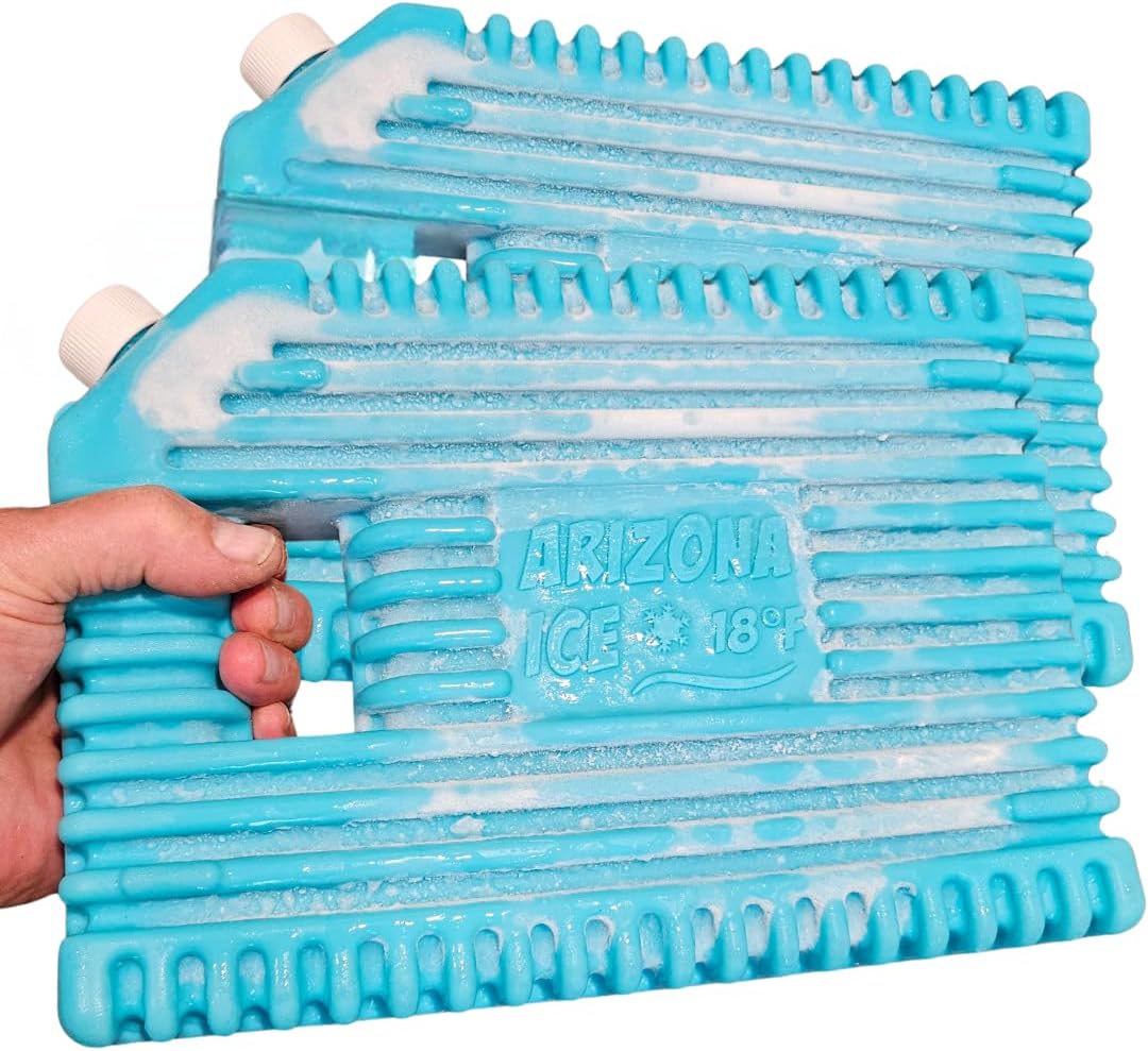 GoCJ Arizona Ice Large Industrial Ice Packs | Replaces 10lbs of Ice |18°F (-8°C) | Deepest Grooves | May Freeze Drinks | USA Company | 12" x 9" | Two Pack