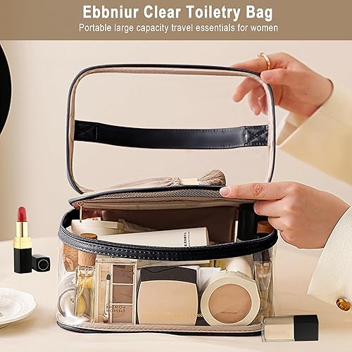 Miniatura 5 de Bolsa de aseo transparente, organizador de artículos de aseo de viaje transparente, gran apertura, bonita bolsa de maquillaje de viaje, artículos