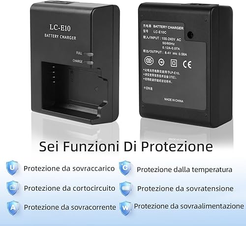 Miniatura 7 de LC-E10 LC-E10C - Cargador para cámara LP-E10, compatible con cámaras digitales Canon EOS Rebel T3 T5 T6 T7 T100 Kiss X50 X70 X80 X90 1100D 1200D