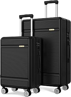 Luggage Sets, Expandable Suitcase Set 2 Piece Luggage Set, Hardside Luggage with TSA Lock Spinner Wheels YKK zippers, 20in 28in (Black)
