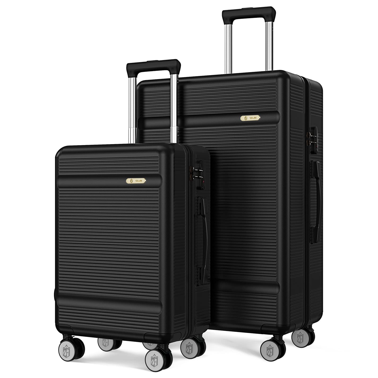 Zitahli Luggage Sets, Expandable Suitcase Set 2 Piece Luggage Set, Hardside Luggage with TSA Lock Spinner Wheels YKK zippers, 20in 28in (Black)