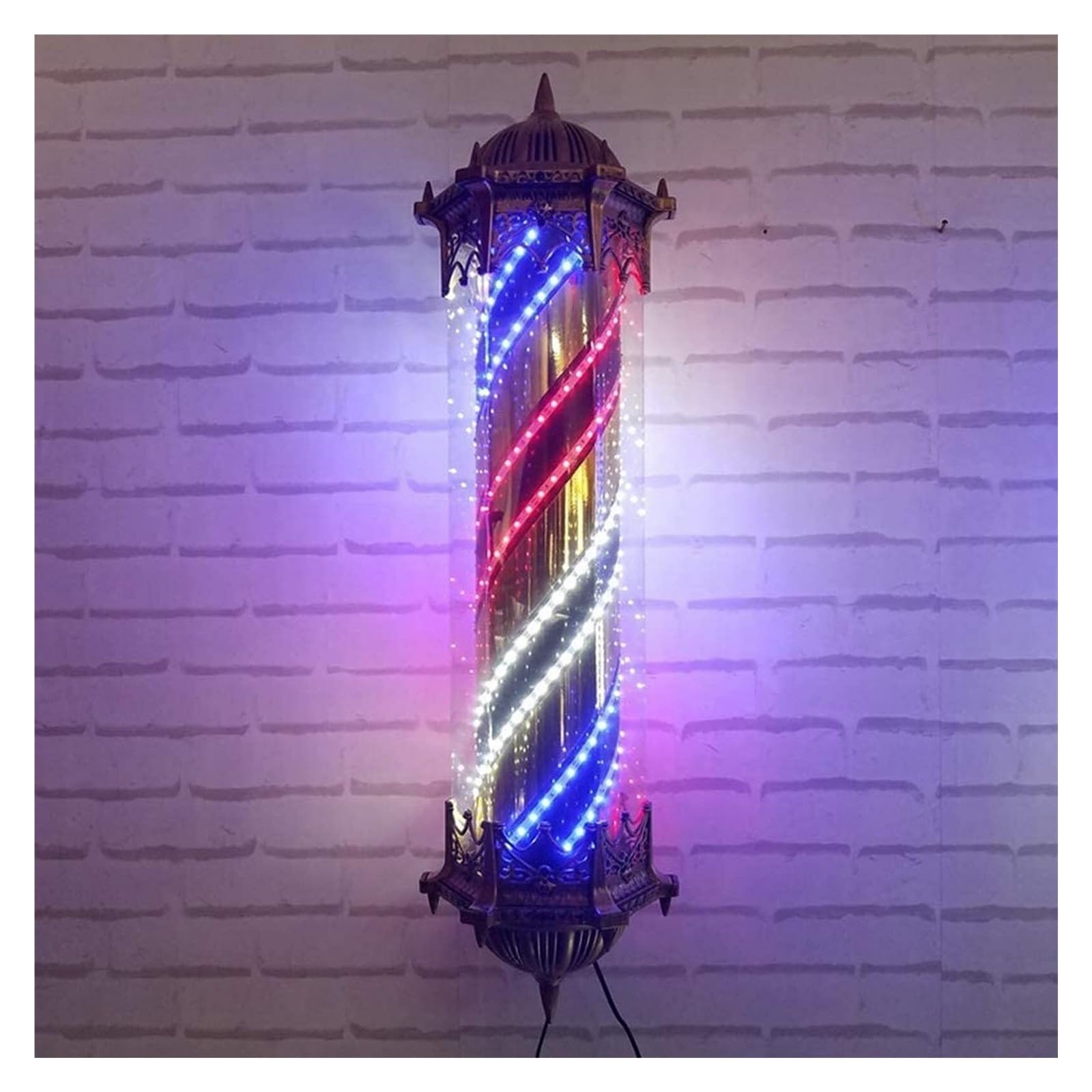 KHUKHU Barber Pole Light - Retro Outdoor Wall Lamp for Hair Salon Waterproof Rotating Illuminating Red White Blue LED Strips Classic Style Shop Decor(C)
