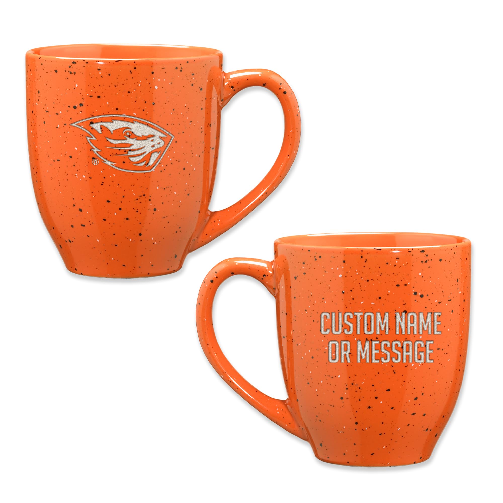Rico Industries NCAA Oregon State Beavers Orange Personalized 16 oz Team Color Laser Engraved Speckled Ceramic Coffee Mug