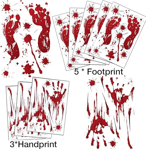 Miniatura 5 de Decoraciones de Halloween, 126 calcomanías de Halloween para ventana, 8 hojas de huellas de manos sangrientas, calcomanías de pared de Halloween con