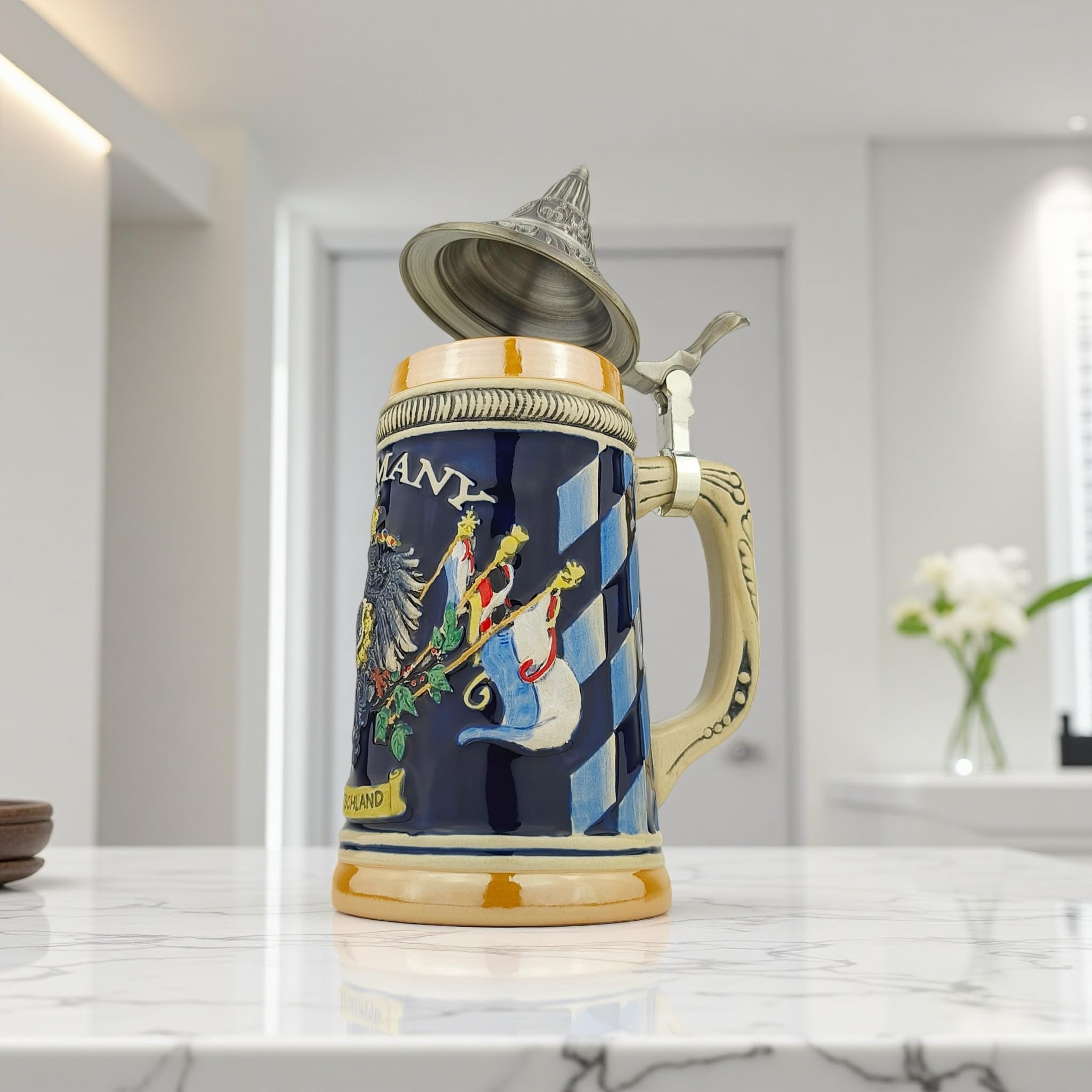 Jarra de cerveza con tapa, 0,6 l, hecha a mano, diseño de Alemania, tradicional para fiestas de cerveza, hogar y colección, regalo para hombres y amantes de la cerveza