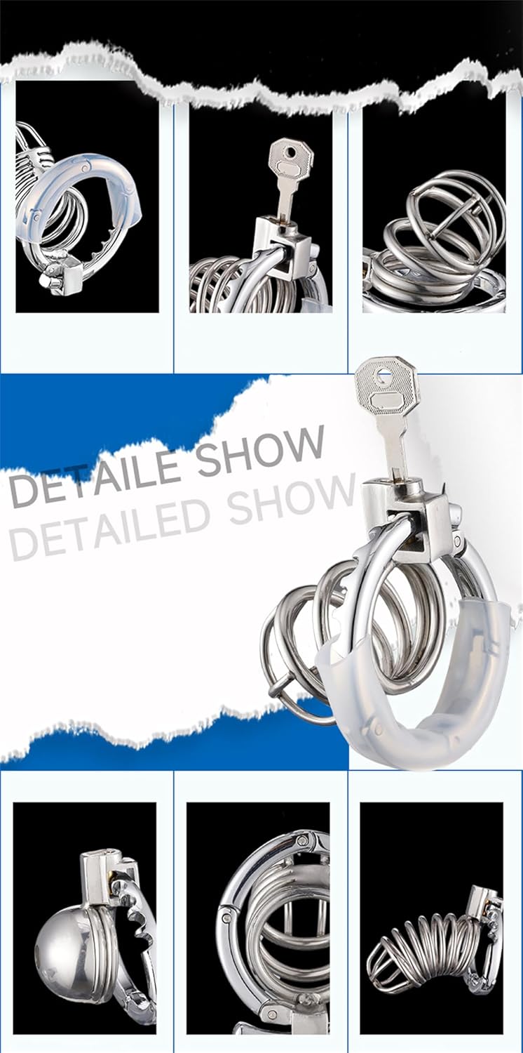 Men's Metal Hollow Chastity Lock with Straight Lock Adjustable Penis Ring Cock Cage SM Bondage Training CB Lock Adult Sex Toys Sissy Chastity Device for Penis Training and Abstinence