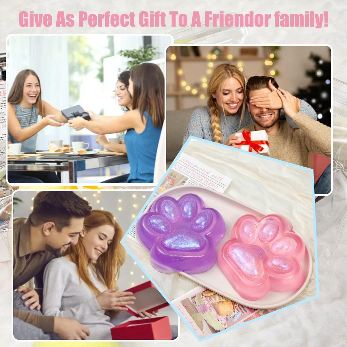Large Cat Paw Taba Squishy Toy, 4.72in Big Pink Glitter Cat Paw Squeeze Toys, Kitty Fidget Toy for Stress Relief, Cute Sensory Fidget Toy, Pinch Toys Family Squishy for Adults (1pcs)
