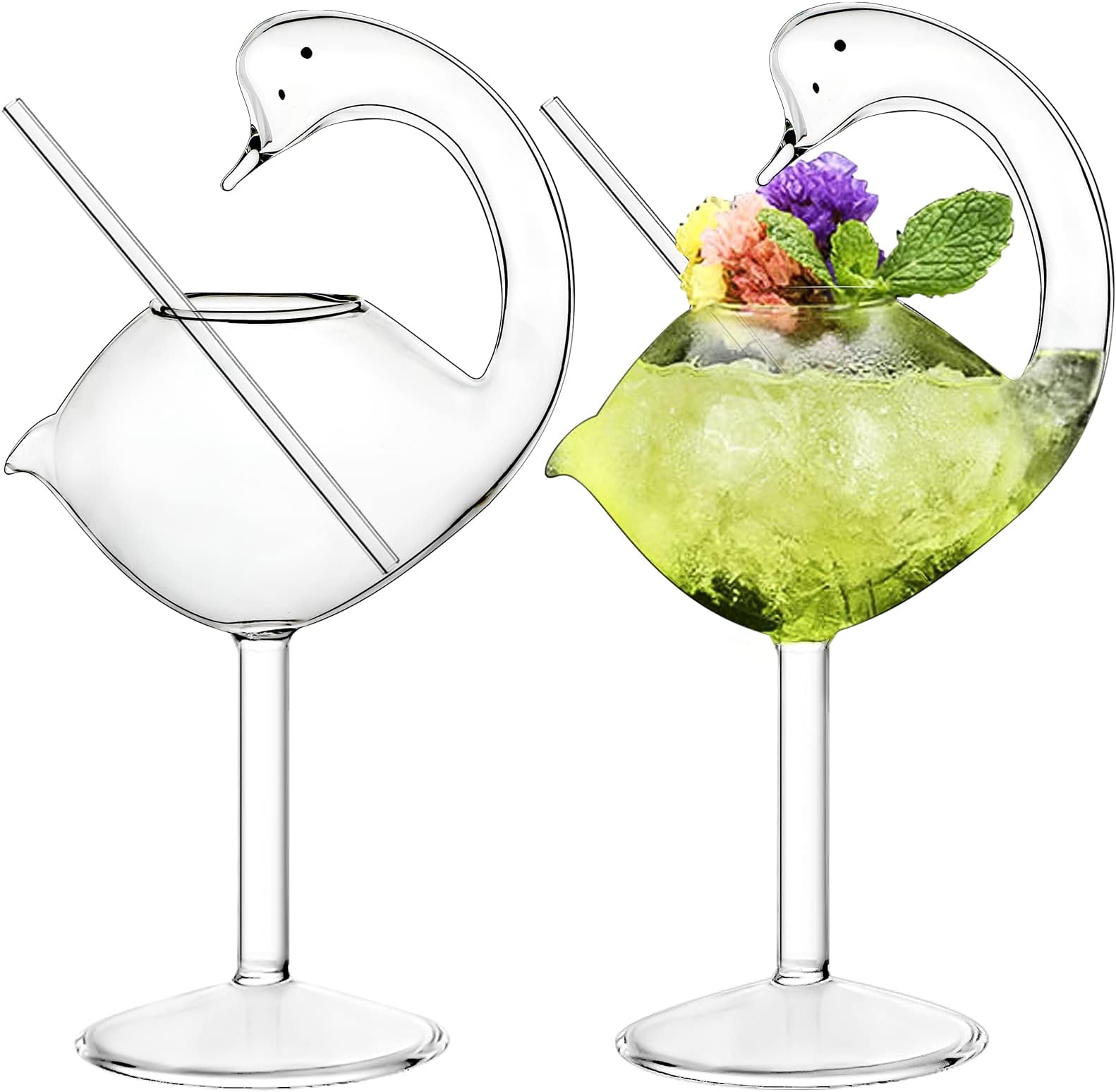 INFTYLE Cocktail Glass - Set of 2 Swan Glass 6oz Creative Drinking Glasses Wedding Gift for Juice, Martini, tequila, margarita