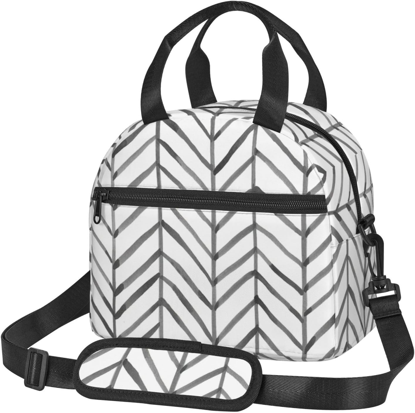 black and white stripes Print Reusable Lunch Bag Insulated Lunch Boxes for Office Work Picnic Tote Bag Adjustable