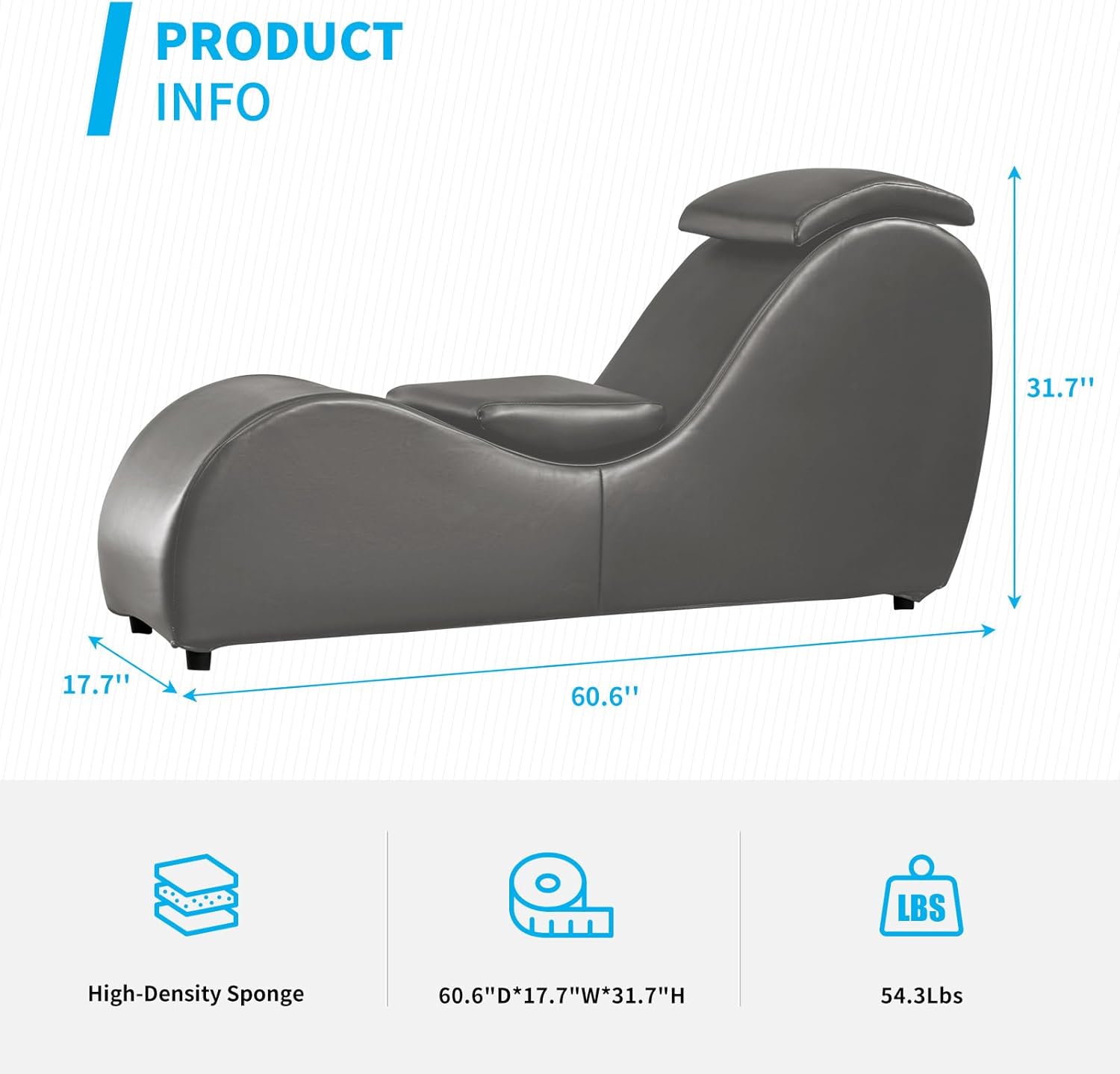Mjkone Sleek Yoga Chair, Curved Chaise Lounge for Adults, Modern Faux Leather Yoga Sofa Chair for Exercising Indoor with Adjustable Head Cushion, Ergonomic Positioning for Bedroom Lounge, Grey