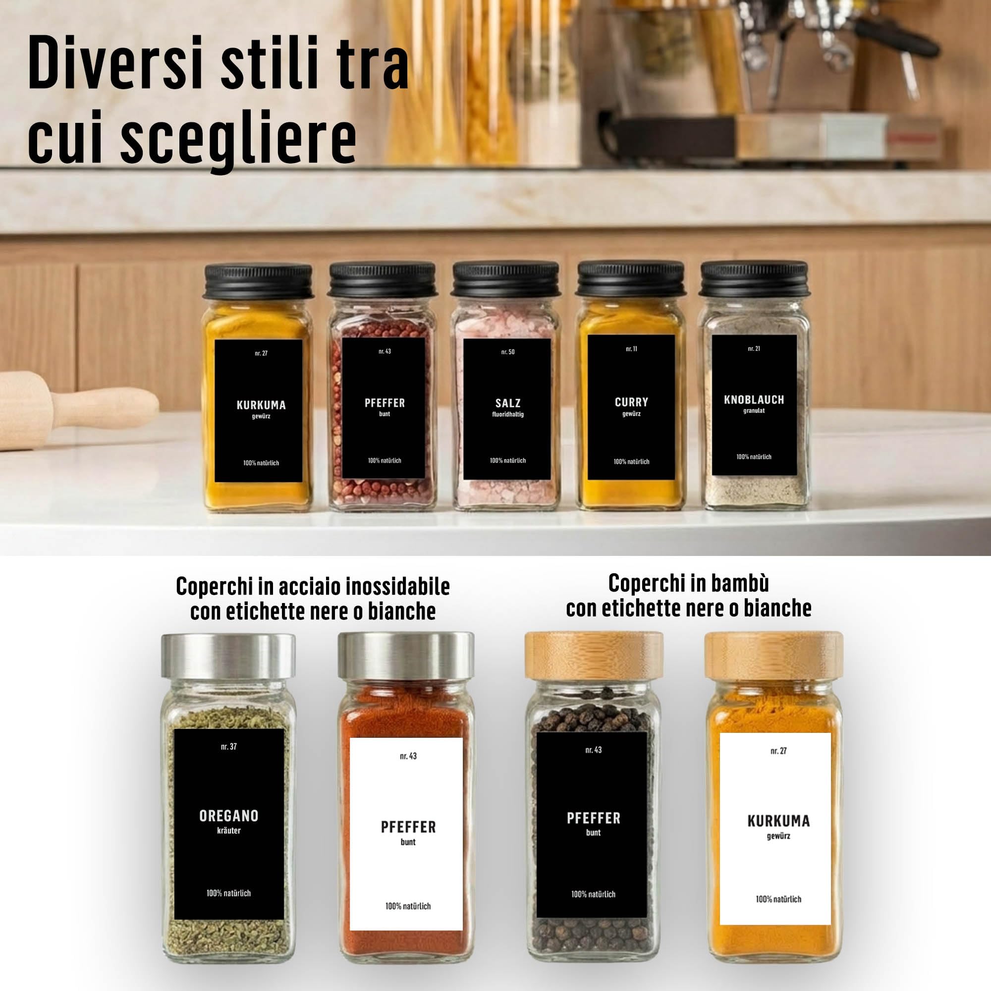 Deco haus® Set da 12 Contenitori per Spezie con Tappo a Vite - Kit per Condimenti con Etichette, Imbuto, Spazzola, Pennarello - Barattoli Portaspezie Piccoli in Vetro Trasparente da 120ml, 10,5x4,5 cm