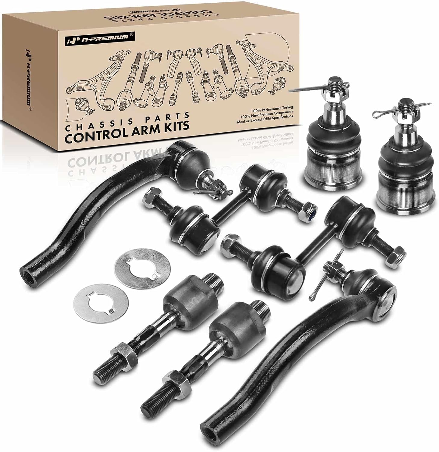 A-Premium Set of 8, Front Sway Bar Link, Upper Lower Ball Joint, Inner Outer Tie Rod End, Compatible with Honda Accord 2008 2009 2010 2011 2012