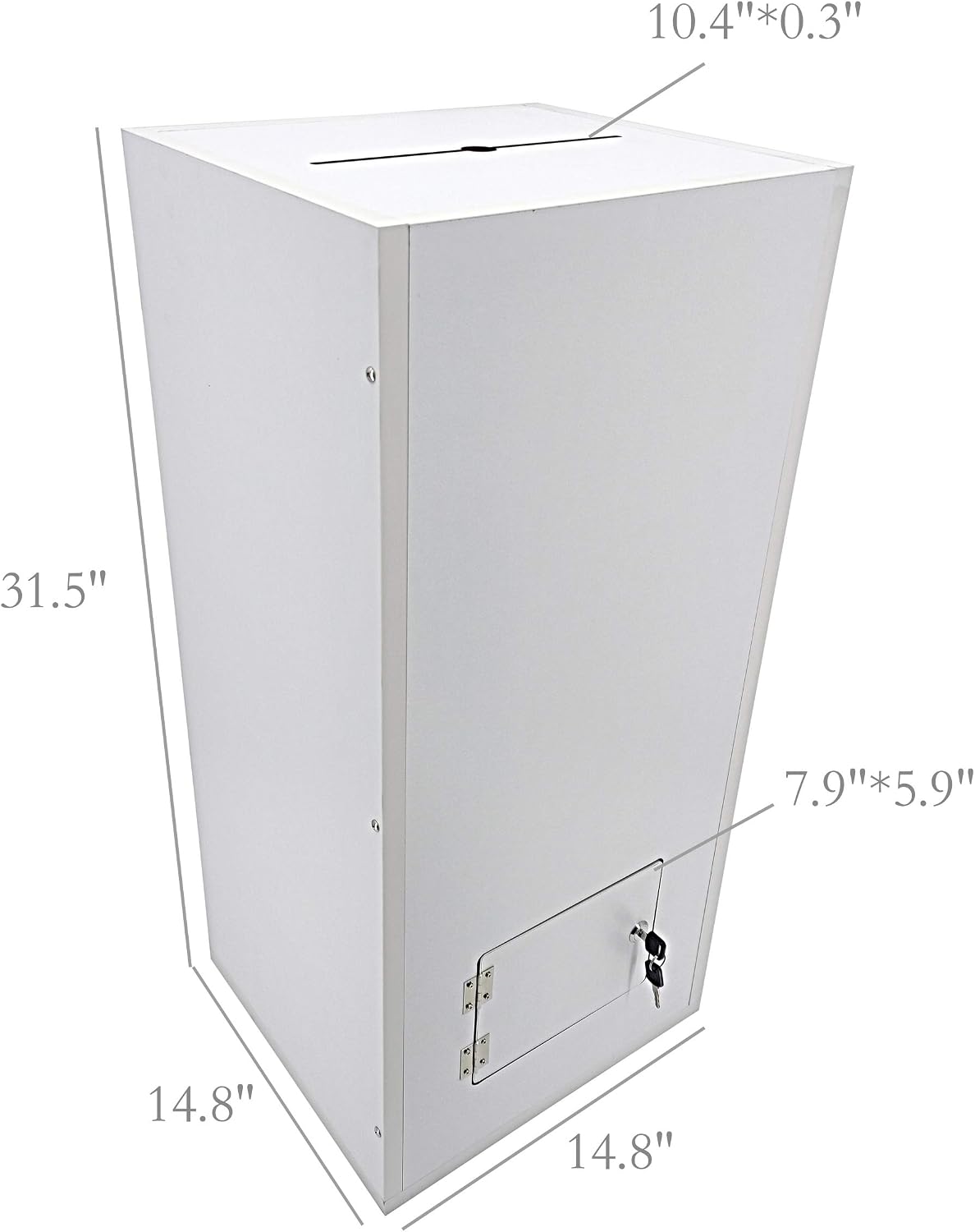 FixtureDisplays White Wood MDF Floor Standing Charity Donation Box Suggestion Ballot Box with Lock 14.8 X 14.8 X 31.5" 10090-WHITE