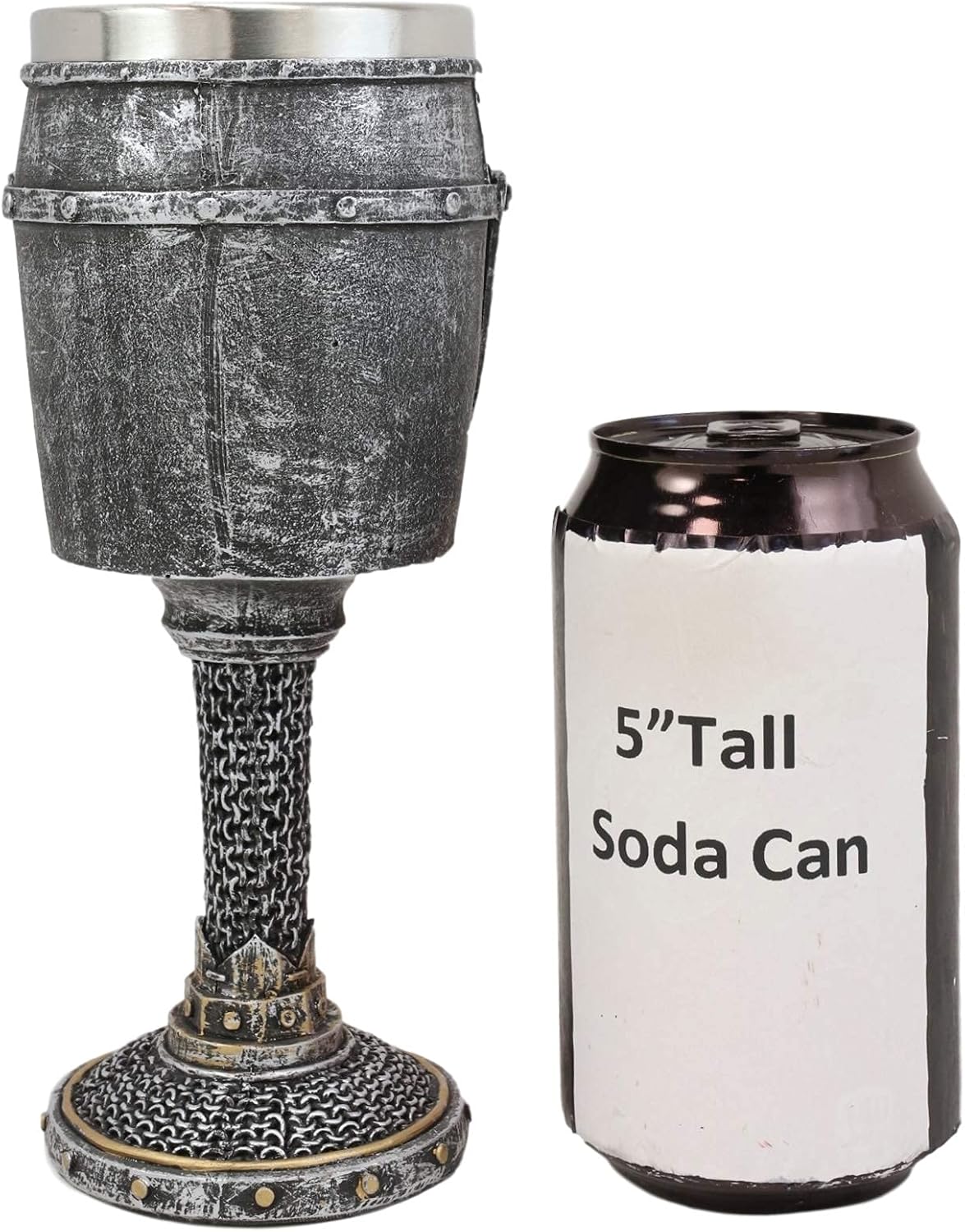 Ebros Medieval Renaissance Crusader Knight Of The Cross Suit of Armor Helm Drinkware Serveware With Sculpted Chainmail Handle Stem Middle Ages Warrior Crusade War Decor (Wine Goblet Chalice)