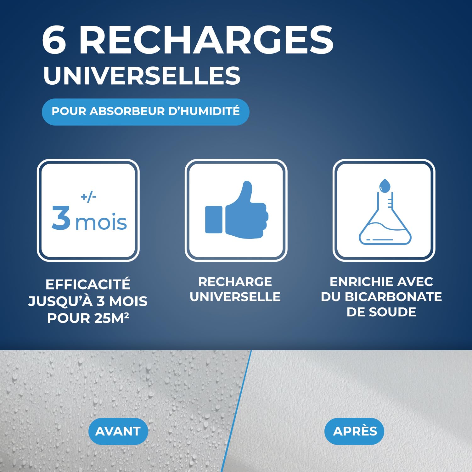 STARWAX Pack de tablettes Absodry 500g lot de 6 | Recharge universelle pour absorbeurs d'humidité de toutes marques, bicarbonate anti-odeur, jusqu'à 25m², 18 mois d'autonomie