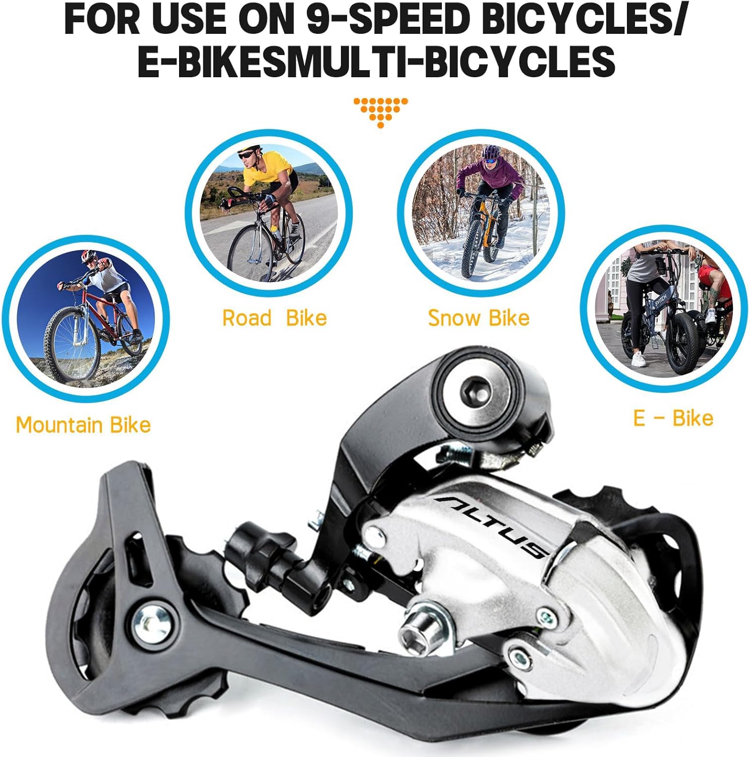 Rear Derailleur Altus RD-M370 Bicycle Rear Derailleur 9-Speed Derailleur Direct Mount for Mountain Bikes Road Bikes(Silver )