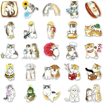 Unique Cat Vinyl Stickers, 50 PCS Waterproof Illustrated Animal Decals for Laptops, Scrapbooking, Journals, Notebooks, Water Bottles, Suitcases, Phones & DIY Decor