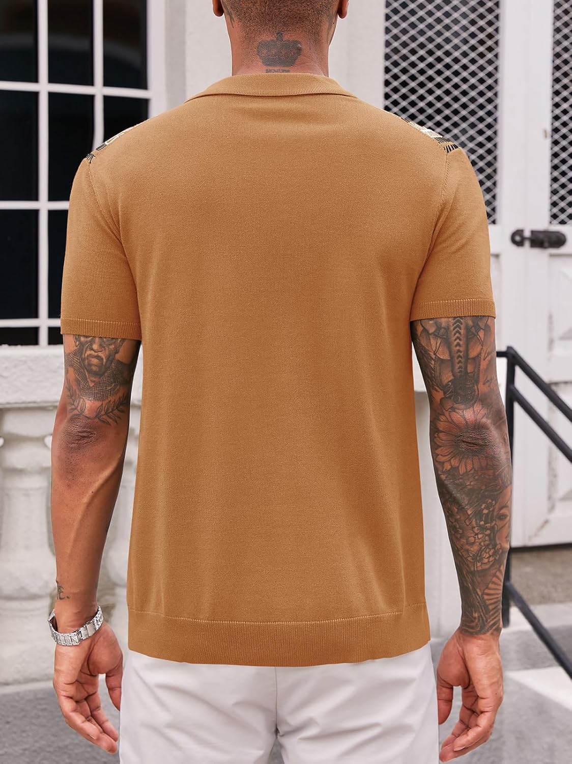 Runcati Mens Knit Polo Shirts Vintage Casual Short Sleeve Shirt Golf Button Down Old Money Sweater - Image 3