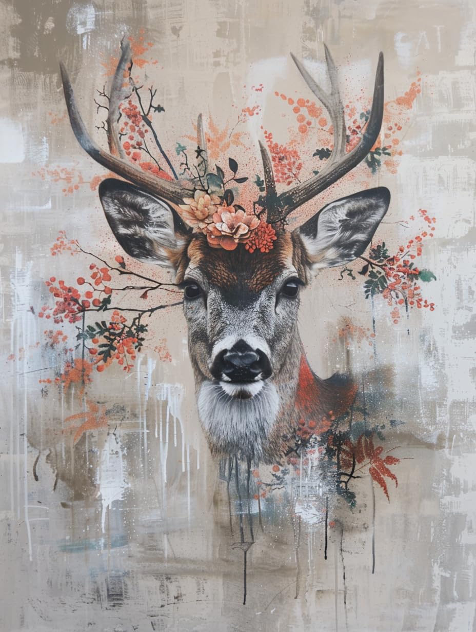 Ginfonr 5D DIY Diamond Art Painting Deer by Number Kits Full Drill for Adults, Paint with Diamonds Art Elk Cross Stitch Embroidery Rhinestone Craft for Home Wall Decor 12x16 Inch4344