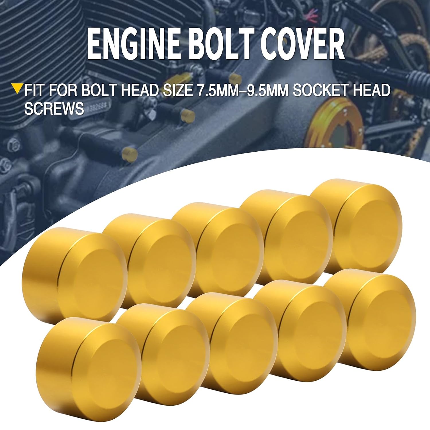 Bolt Covers Caps Engine Bolt Topper Cap Fit for Harley Twin Cam Touring Road King Street Glide Road Glide Dyna Softail FXBB Sportster 883 Trike (Gold, 7.5mm-9.5mm)