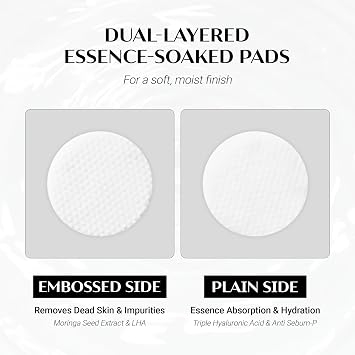 DAERA Glow-Fit Serum Pad, Dual-Sided Exfoliating & Hydrating Toner Pads for Pore Care and Dead Skin Removal with Moringa Seed & Hyaluronic Acid for Sensitive Skin, 60 Pads (190g, 6.70 fl. oz)