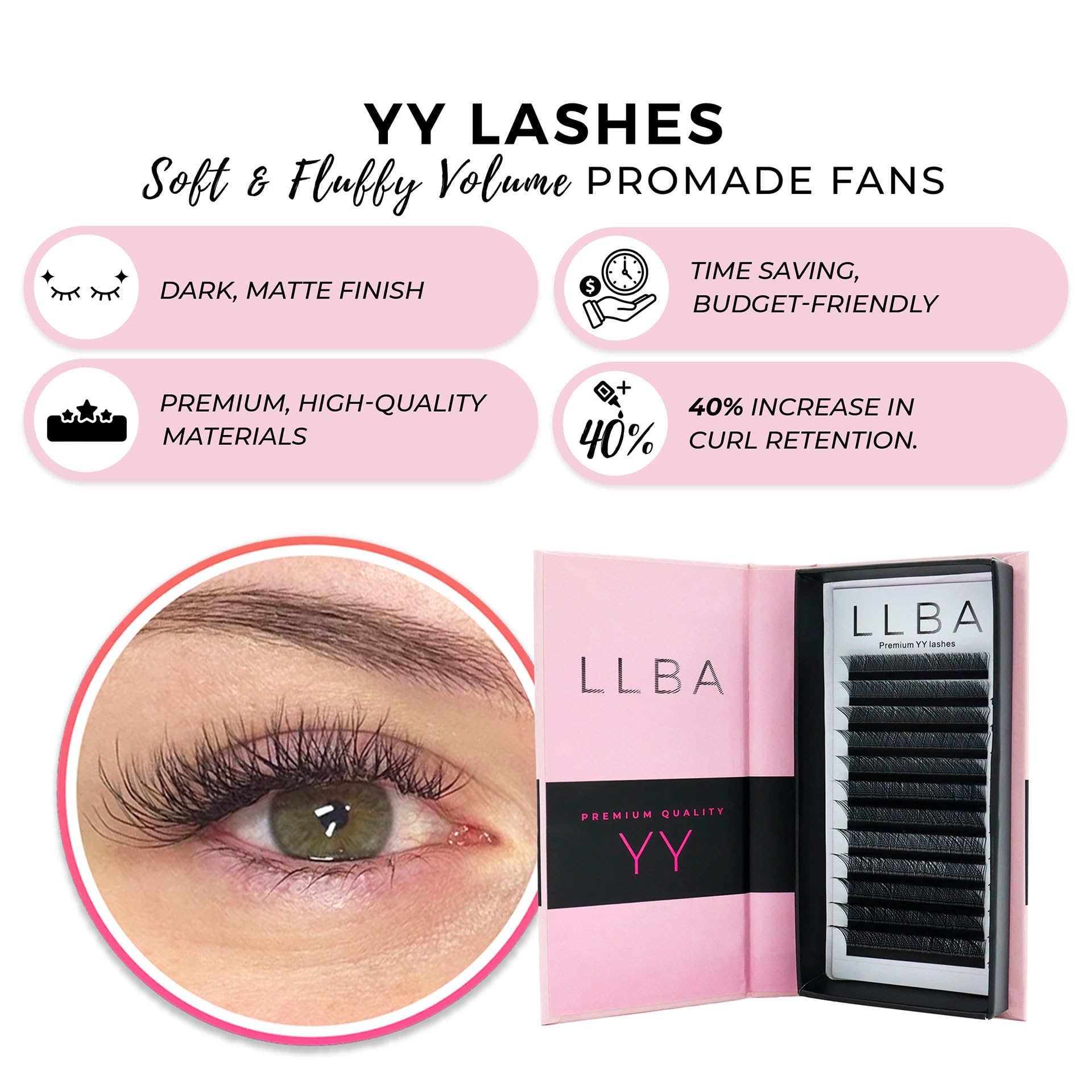 LLBA YY Eyelashes Extensions, 2D Fans Volume Eyelashes C Curl 0.05mm Thickness 9mm, 15mm Length, Full Fluffy Volume Look - Image 2