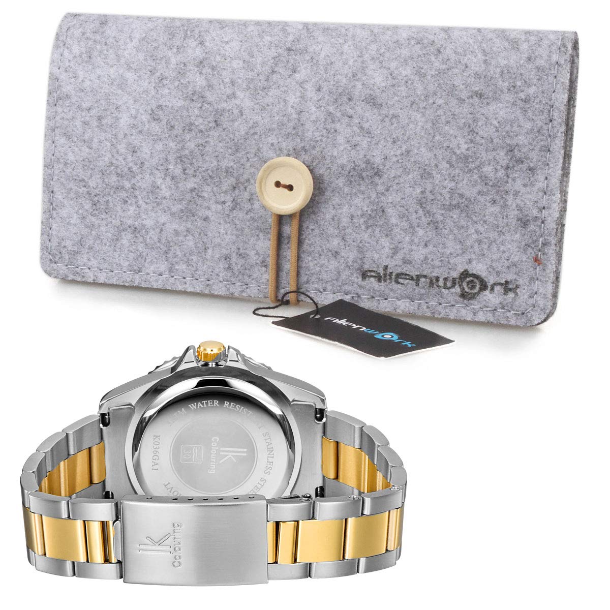 Alienwork IK Orologio Uomo Donna Calendario Cinturino in Metallo