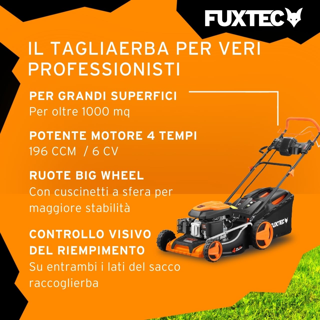 Tagliaerba a benzina con avviamento elettrico e trazione regolabile FX-RM5196eS-PRO FUXTEC tosaerba a scoppio semovente e mulching