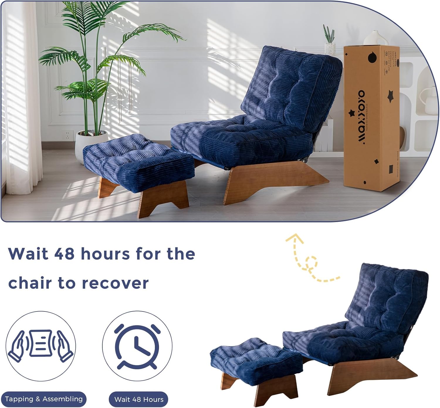 MAXYOYO Accent Chair with Ottoman Adjustable Backrest, Tufted Living Room Chair Upholstered Lounge Chair with Footrest Set, Modern Chair Cozy Reclining Chair for Reading Room, Navy