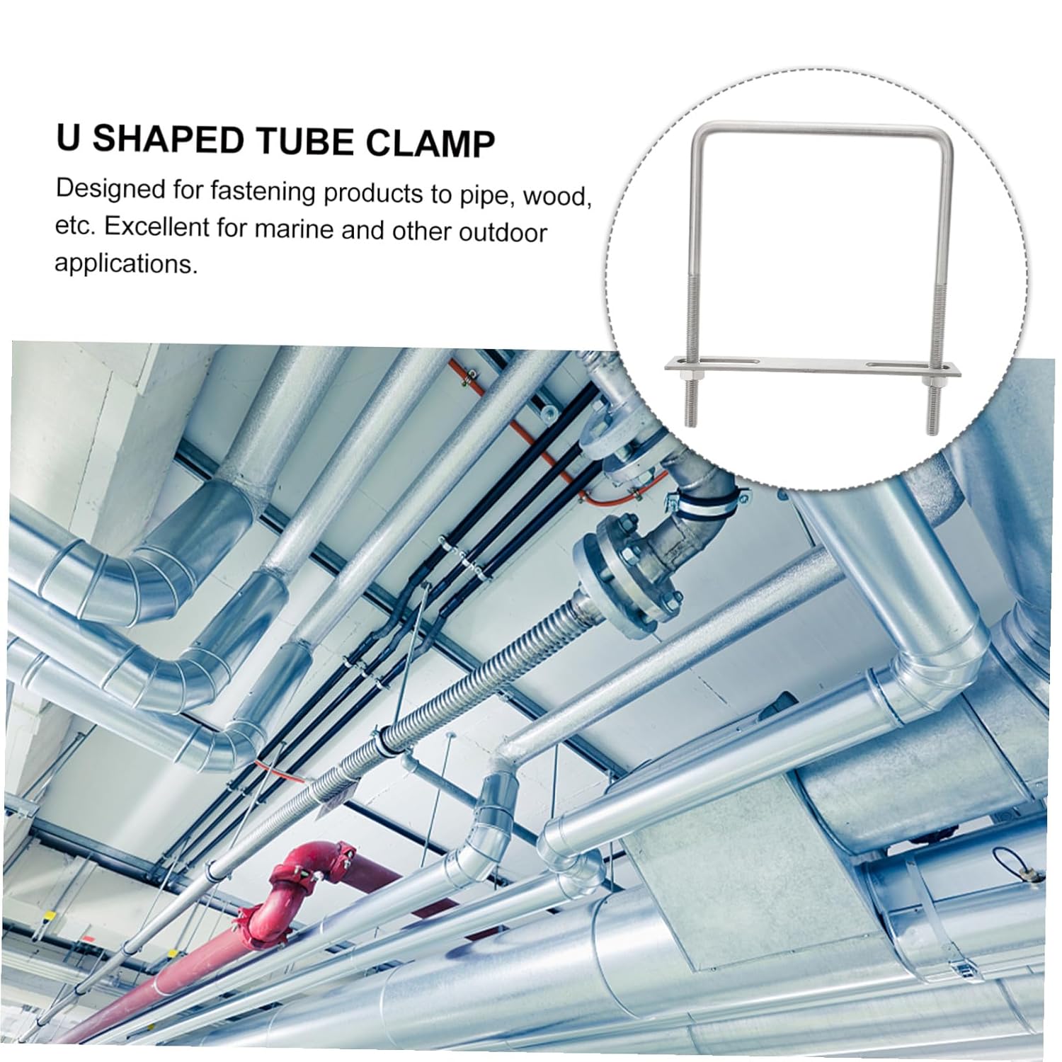 Cabilock 4pcs Stainless Steel Square U Bolts Right Angle U Tube Clamp Corrosion-Resistant Fasteners for Automotive Plumbing Trailer Axles and Outdoor Use