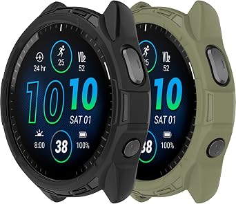 Cover Compatible with Garmin Forerunner 965 Case Soft TPU Anti-Scratch Bezel Bumper Frame Coverage Protective Shell Watch AccessoriesBlack&ArmyGreen