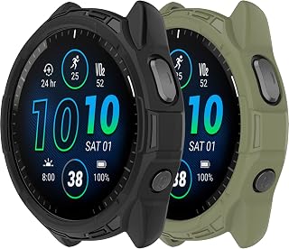 Case Cover Compatible With Garmin Forerunner 965, Soft TPU Anti-Scratch Bezel Bumper Frame Coverage Protective Shell For Garmin Forerunner 965 Watch Case Accessories (Black&ArmyGreen)