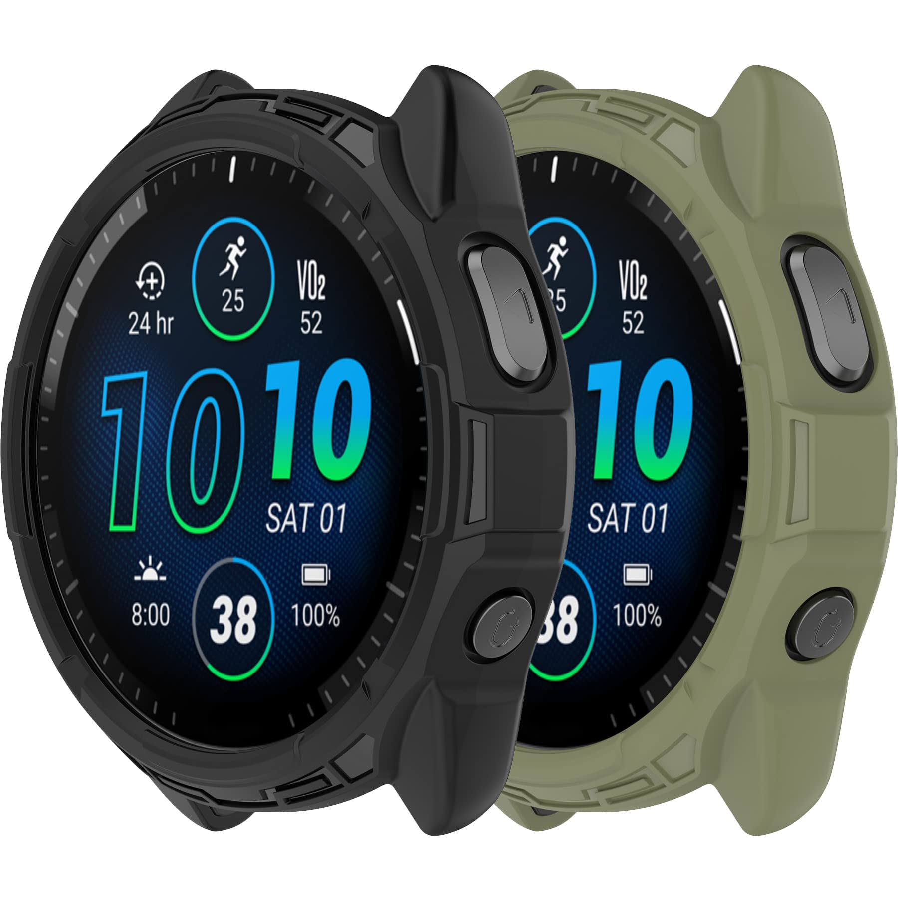 Chofit Case Cover Compatible With Garmin Forerunner 965, Soft TPU Anti-Scratch Bezel Bumper Frame Coverage Protective Shell For Garmin Forerunner 965 Watch Case Accessories (Black&ArmyGreen)-image-3