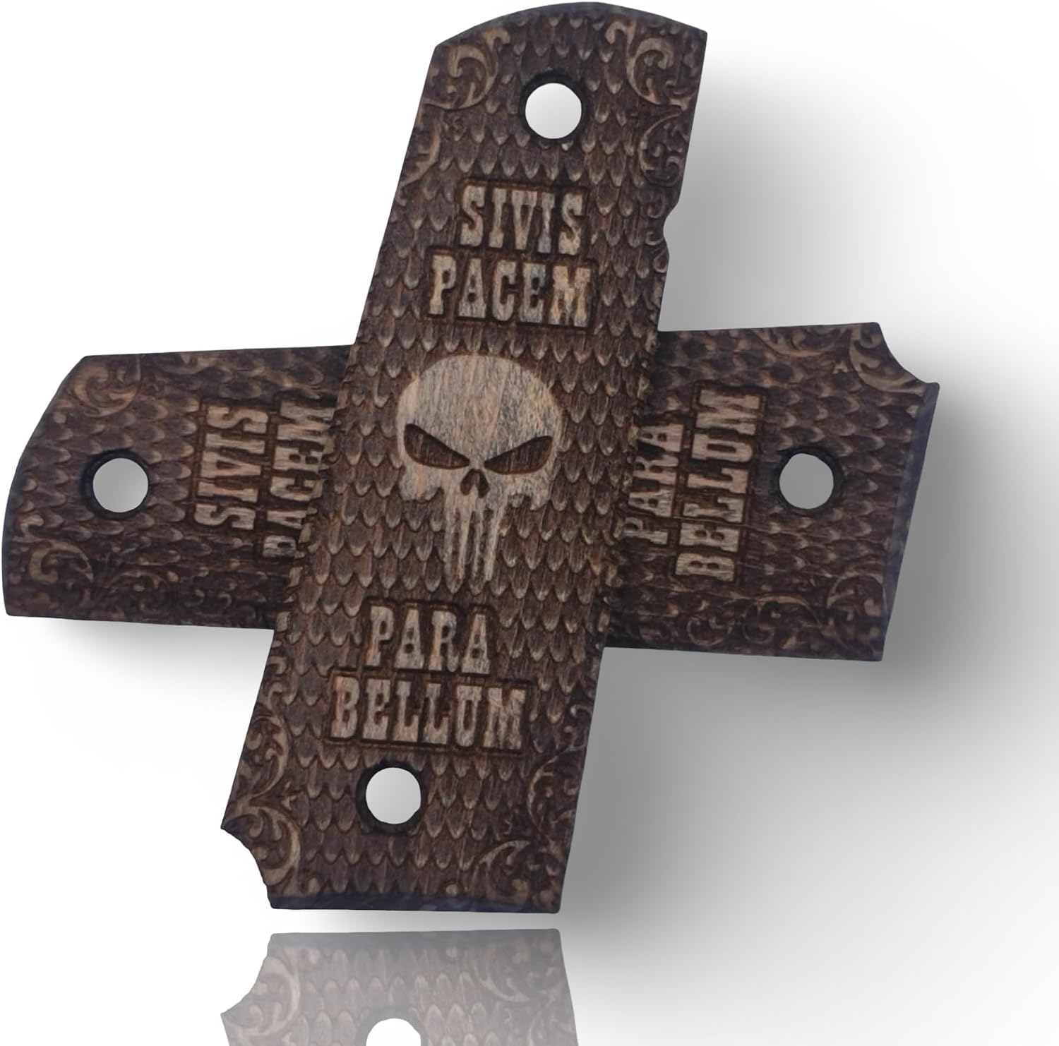 Art Series 1911 Pistol Grips – Handcrafted Walnut Wood Panels with Unique Engraved Designs | Oil Finish | Fits Full-Size 1911 Clones