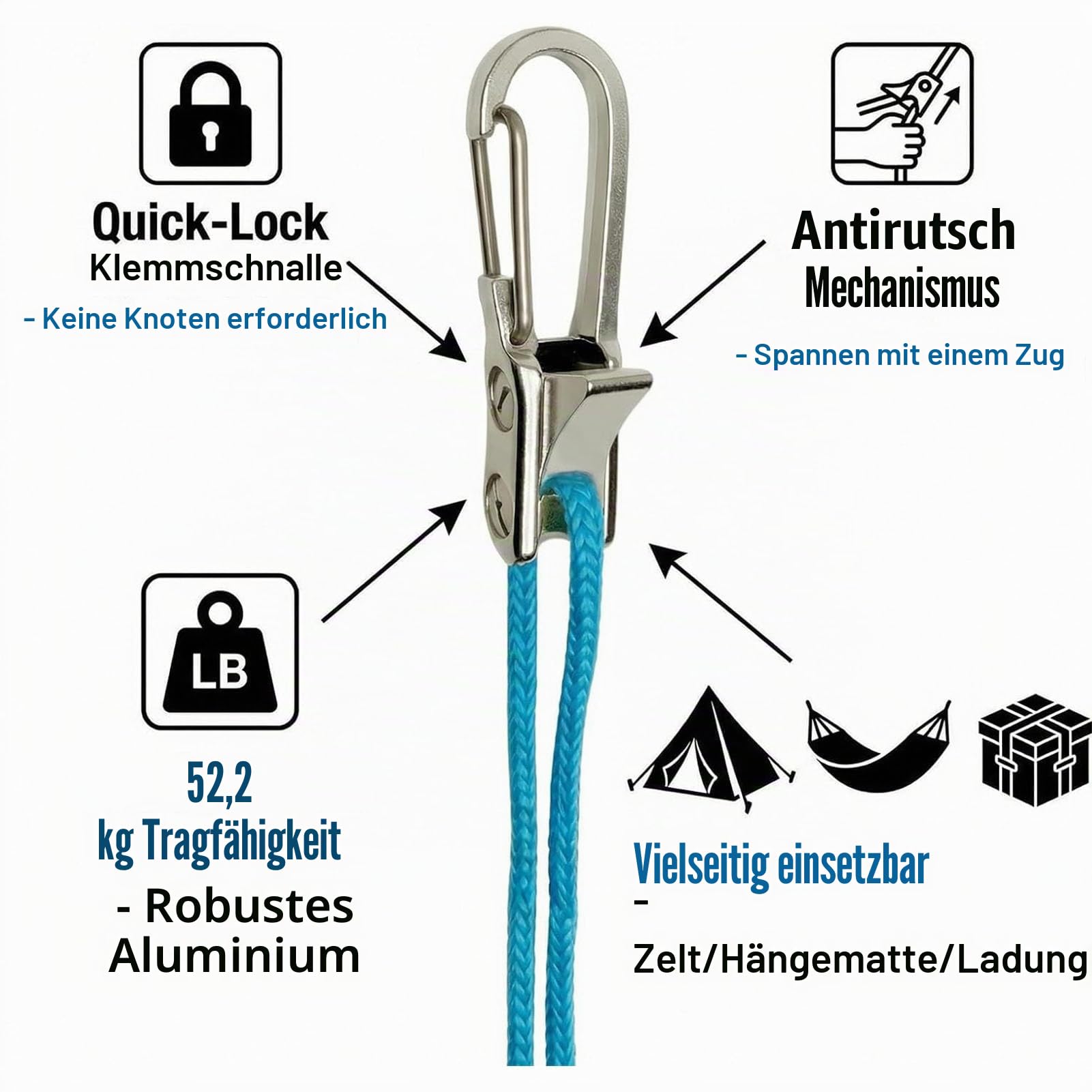 Robuster Seilspanner, Schnell Verstellbare Nockenrolle mit Integriertem Schnallensystem für die Aufbewahrung von Camping-, Boots- und LKW-Ausrüstung Im Freien