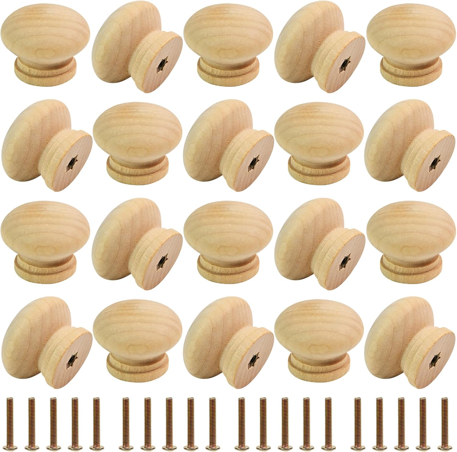 Wooden Cabinet Knobs, Mushroom Shape Drawer Pulls with Screws for Furniture, Wardrobes, Dressers, Kitchen Cabinets, DIY Home Decor Hardware (A Type of Natural Wood Color)