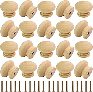 Wooden Cabinet Knobs, Mushroom Shape Drawer Pulls with Screws for Furniture, Wardrobes, Dressers, Kitchen Cabinets, DIY Home Decor Hardware (A Type of Natural Wood Color)