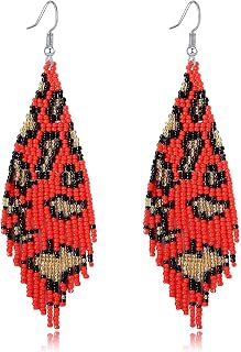 Bohemian Long Tassel Beaded Boho Native Handmade Dangle Earrings | Drop, Fringe, Statement, Tribal, Jewelry, For Women, Modern, Seed Beaded, Large, Big, Mix-Colors