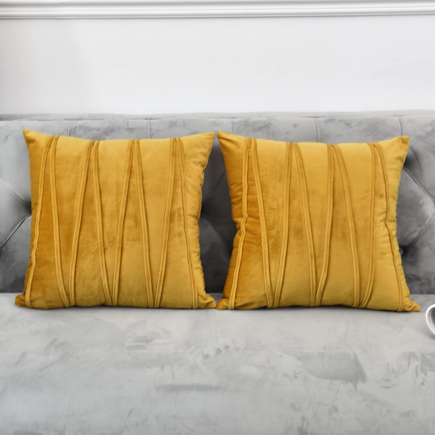 NianEr Decorative Plush Velvet Throw Pillow Covers Sofa Accent Couch Pillows Set of 2 for Bed Living Room Square Pillow Cases 24X24 Gold