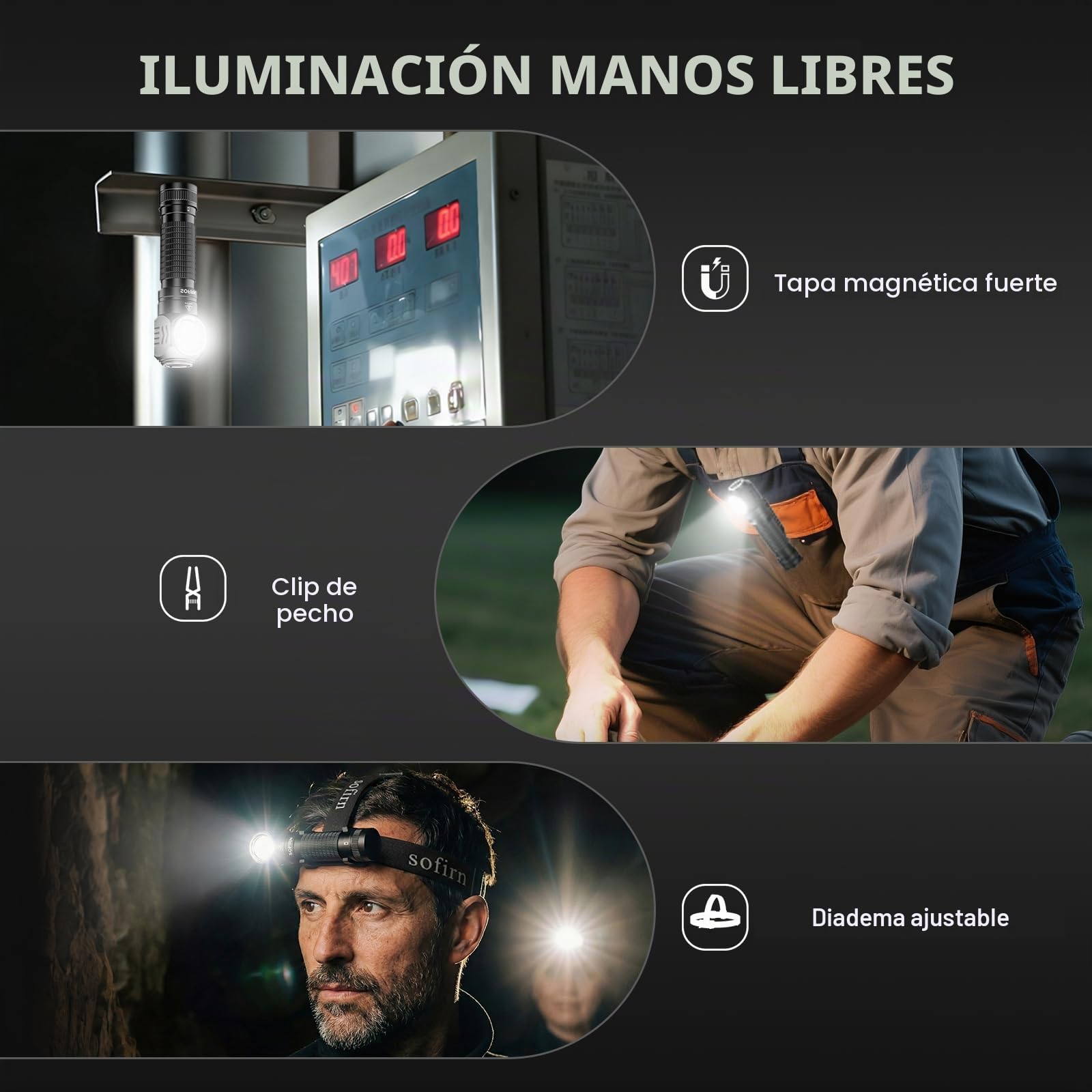 Sofirn HS45 Linterna Frontal LED Recargable, Refrigeración Activa 3200LM, Luz Constante sin Caída Rápida de Potencia, Recarga USB-C, IPX6 Impermeable para Reparación, Trabajo, Aire Libre y Camping