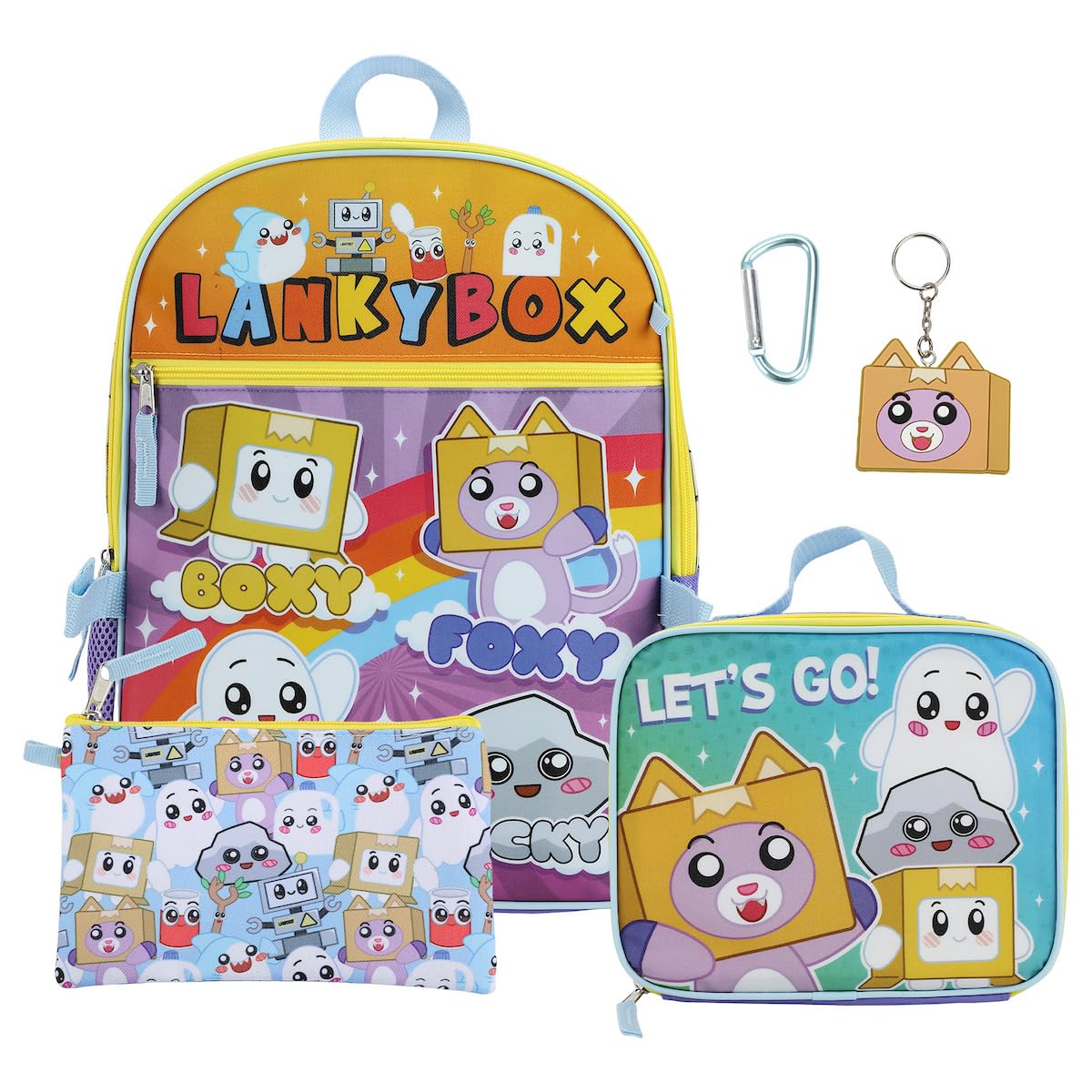 BIOWORLD Unisex Lankybox 5-Piece Backpack Set (Little Kid/Big Kid), Blue, One size