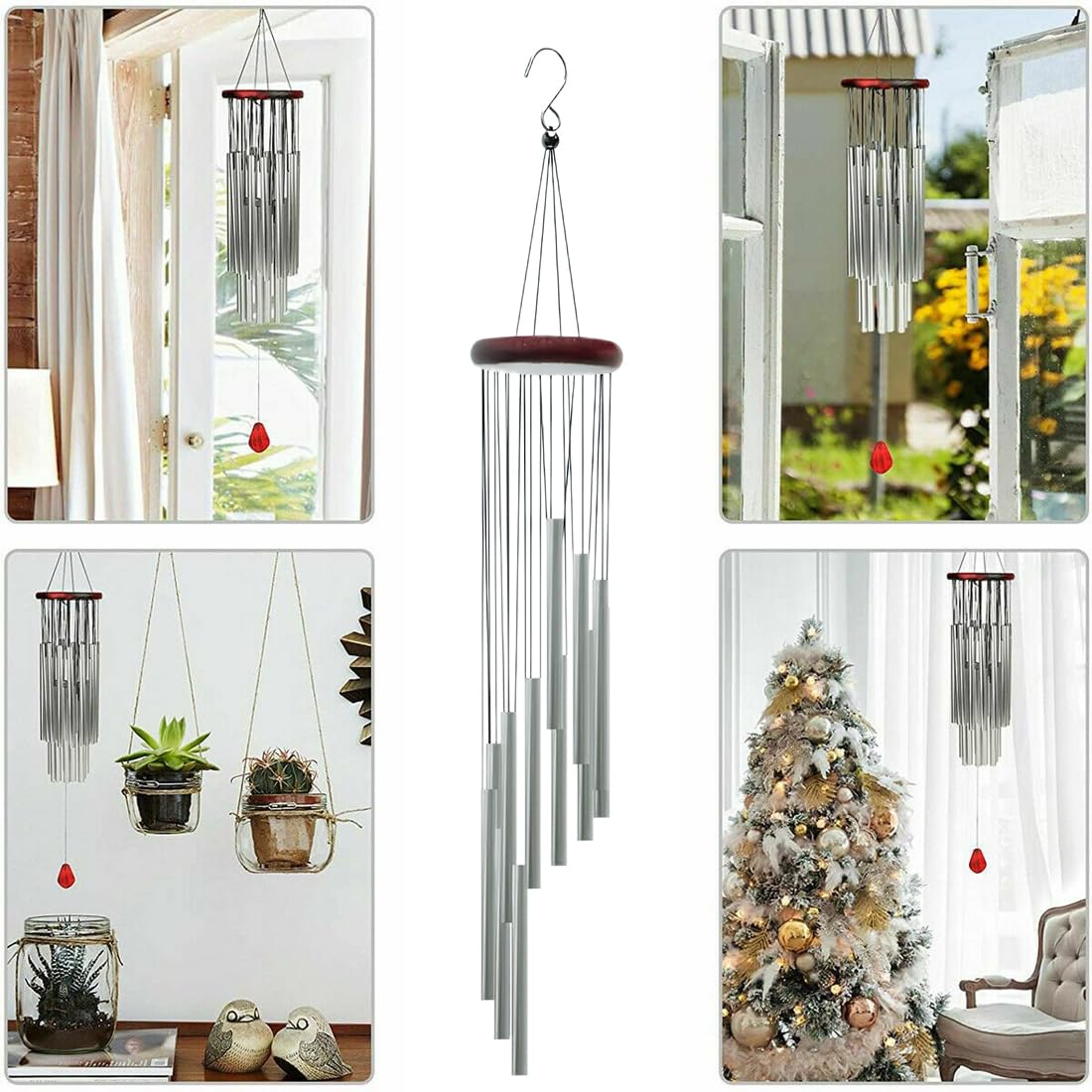 Carillon à Vent Bambou Et Aluminium - 12 Tubes, 58cm, Décoration Jardin Ou Intérieur