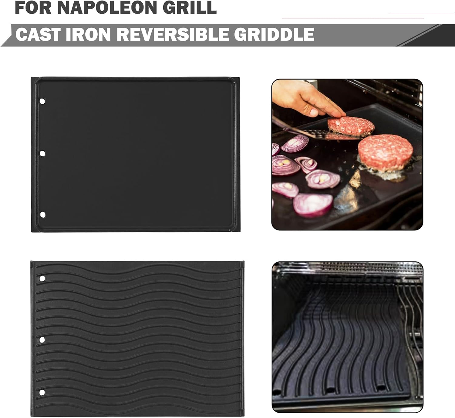 Oklagarden Griddle Replacement Parts for Napoleon Rogue 425 Grill Parts Rogue 625 Rogue XT 425 SIB Grill Griddle Plate Freestyle 425 Series 56425 Reversible Griddle Rogue SE 425 RSIB Griddle Inserts