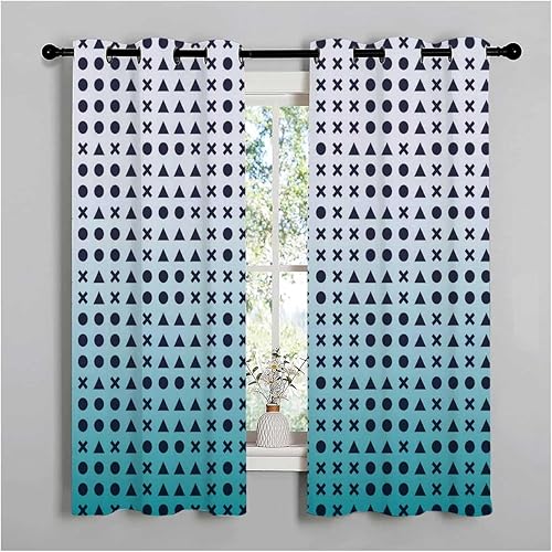 Miniatura 3 de Windows Curtains White Cyan Gradient Geometric Checked Door Privacy Curtain Cortinas para Ventanas De Cuarto 63Inch Width by 80Inch Length,2 Panels