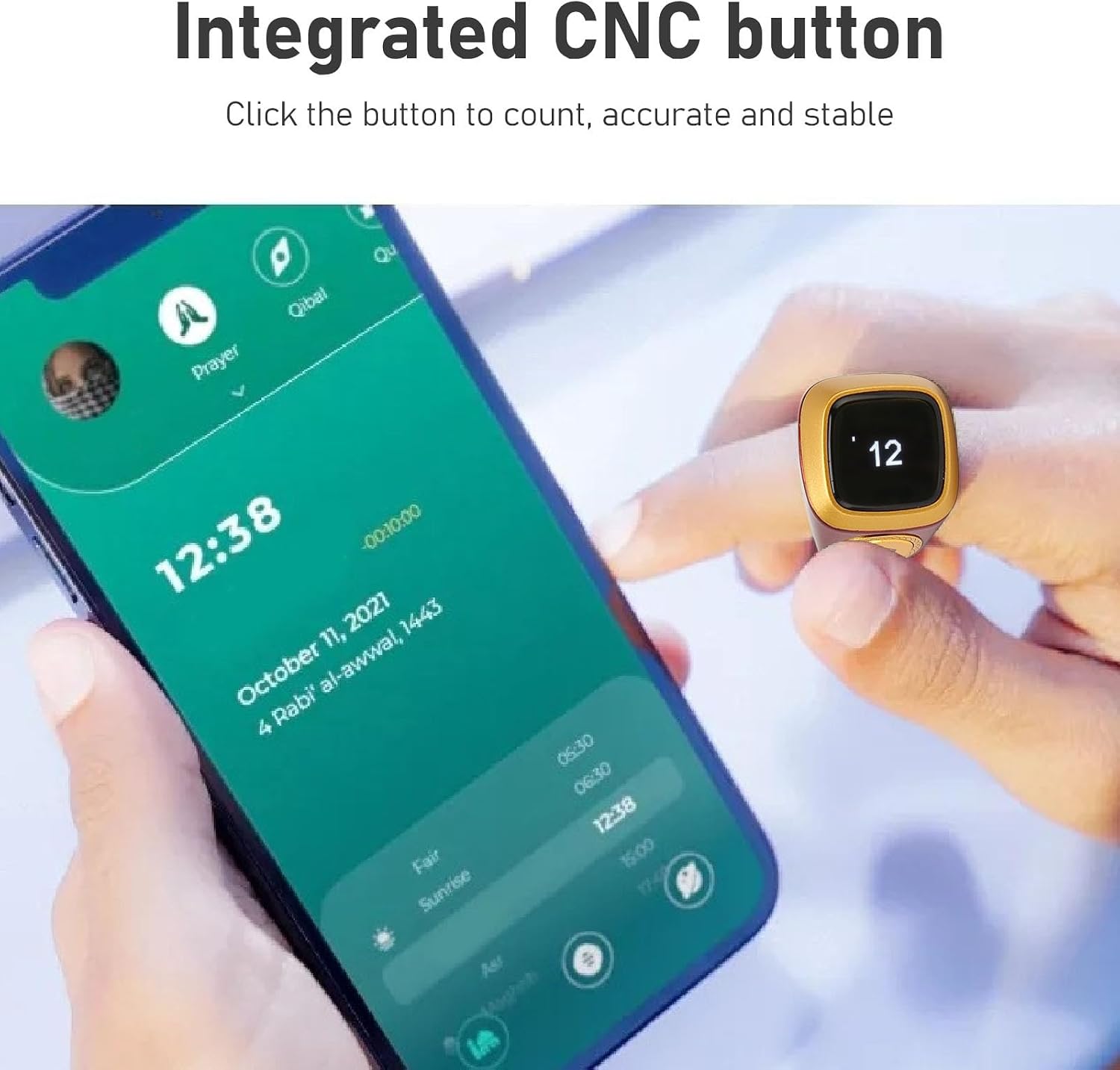 Finger Tally Counter, 20mm Rechargeable Tally Counter Ring BT5.1 Handheld Number Click Counter CNC Button Digital Finger Counter Support APP with 0.49in Screen (Brown) image 4