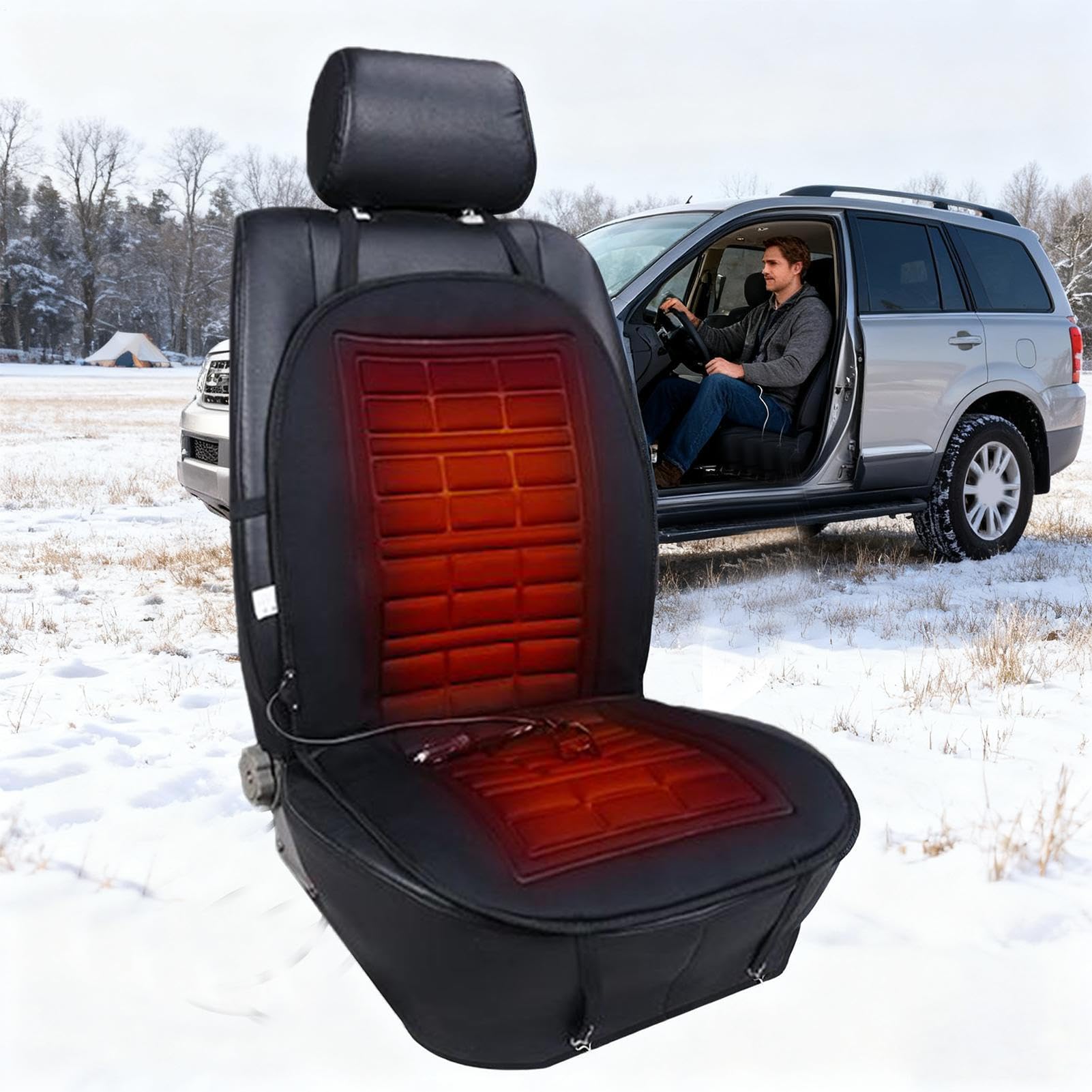 12-V-Auto-Heizkissen – verstellbares 2-stufiges Wärmekissen, weicher Wintersitzbezug aus Polyester | Perfekt für Limousinen-LKW--Pickup, Komfort in der kalten Jahreszeit, Reise-Fahrwärme, Fah