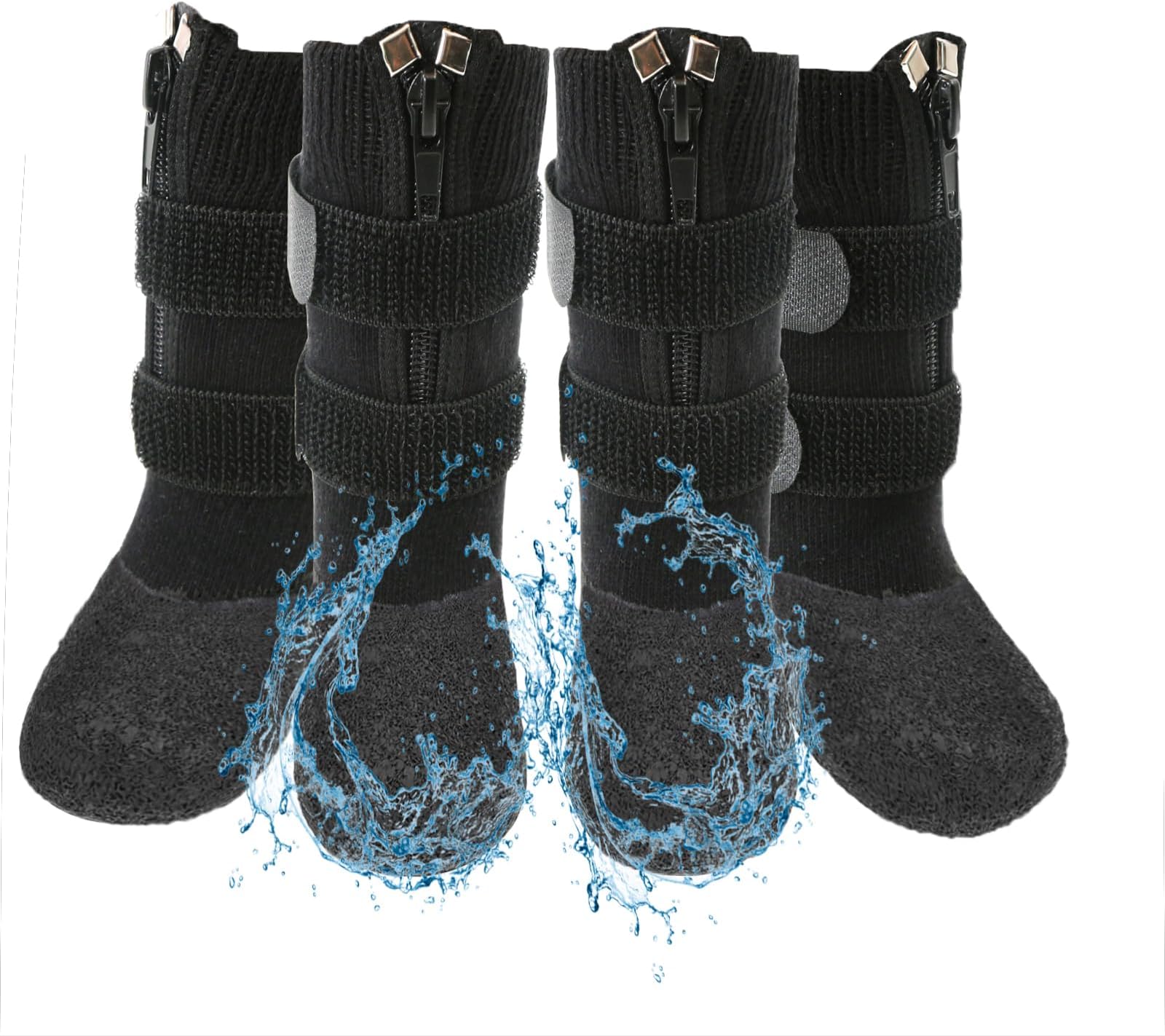 VALFRID Waterproof Grip Dog Shoes,Anti-Slip Dog Socks Boots,Zipper Dogs Booties Paw Protectors for Hardwood Floor,Indoor and Outdoor for Small Medium Large Dogs Black